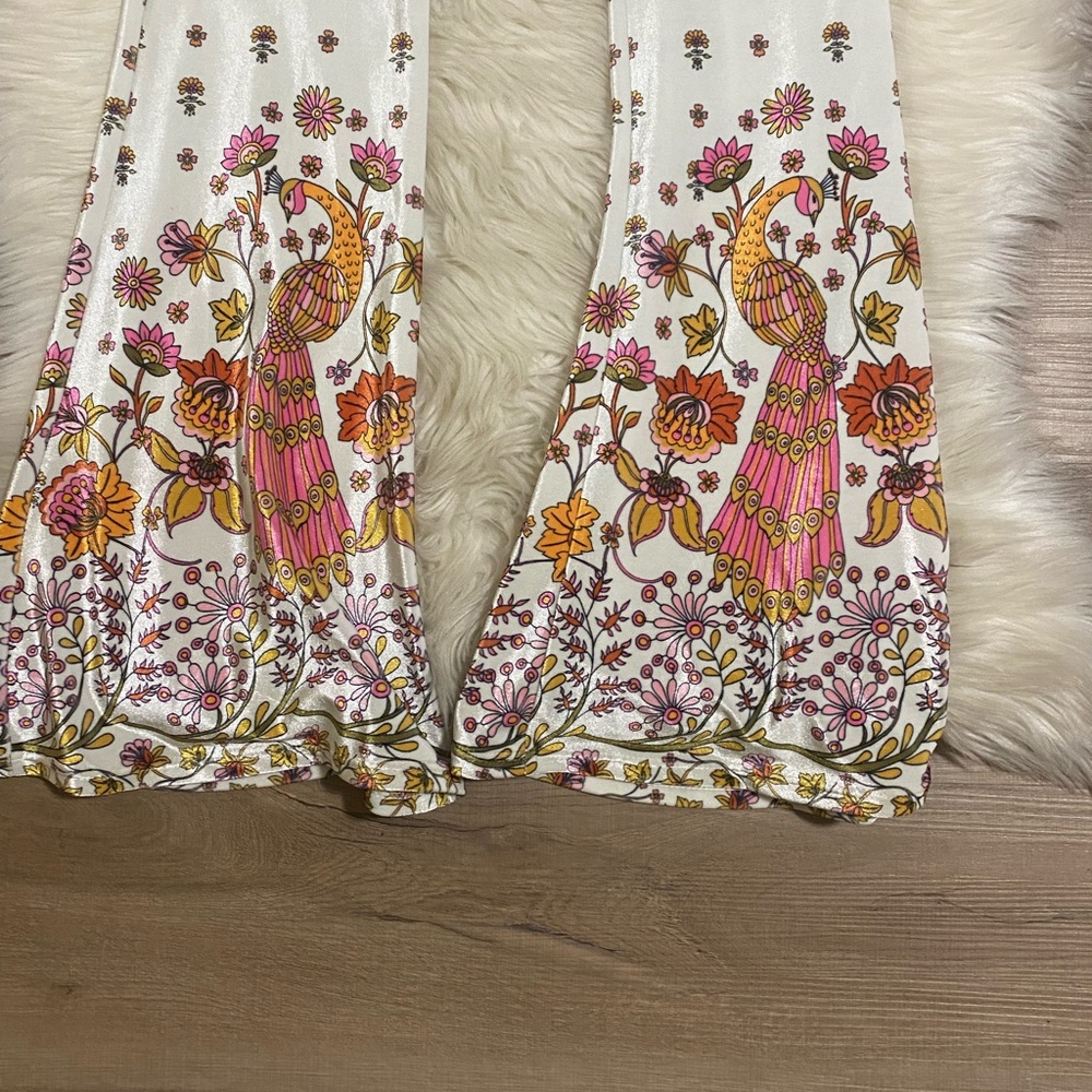 Flare Street x Free People Amalia Velvet Floral Peacock Wide Leg Pants - Picture 7 of 8